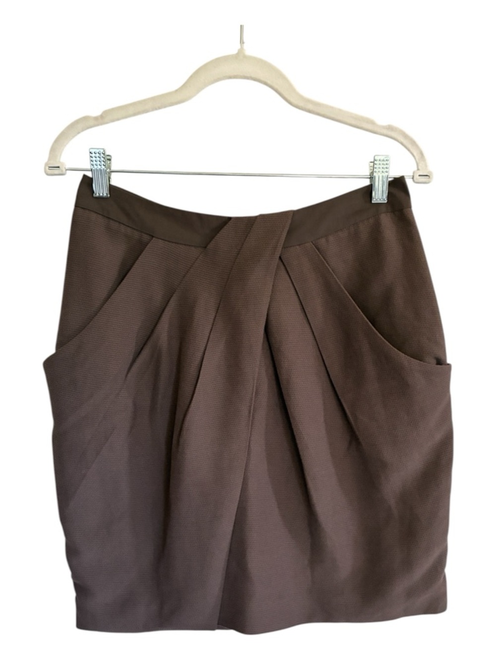 Fei Washi Silk Cotton Blend Brown Pocket Mini Skirt Oragami - Size 8